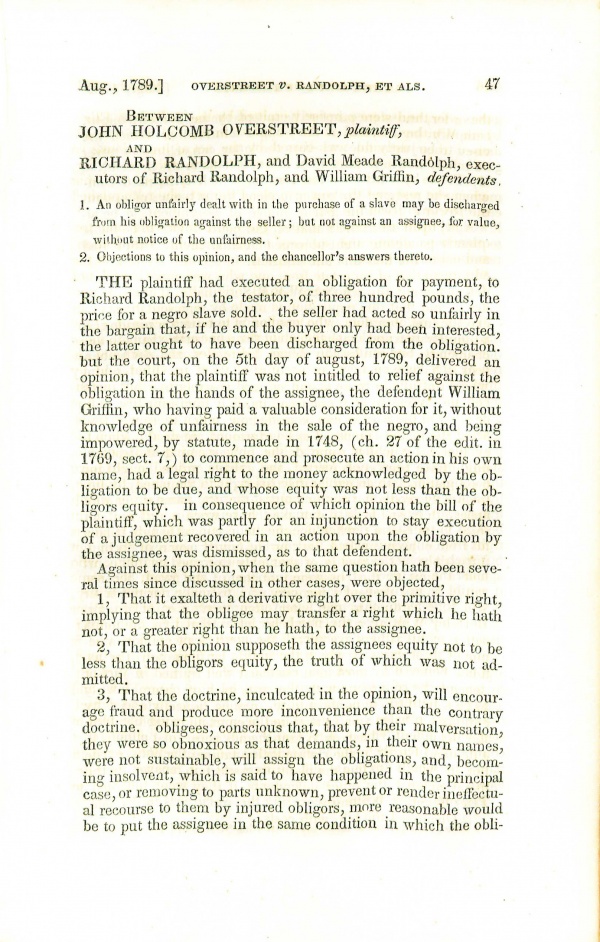 Overstreet v. Randolph - Wythepedia: The George Wythe Encyclopedia