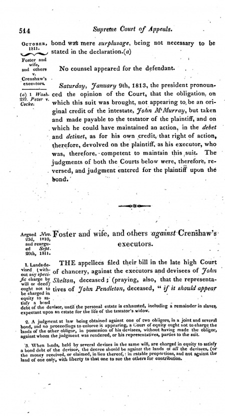 Foster v. Crenshaw's Exec'ors - Wythepedia: The George Wythe Encyclopedia