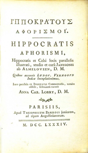 HippocratesHippocratisAphorismi1784Titlepage.jpg