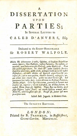 Bolingbroke a dissertation upon parties 1733